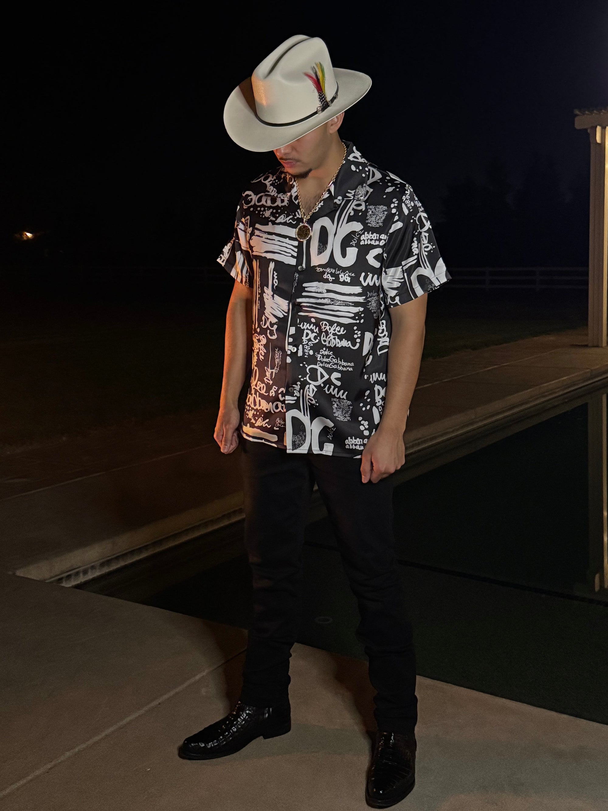 Hot silver printed short sleeve shirt