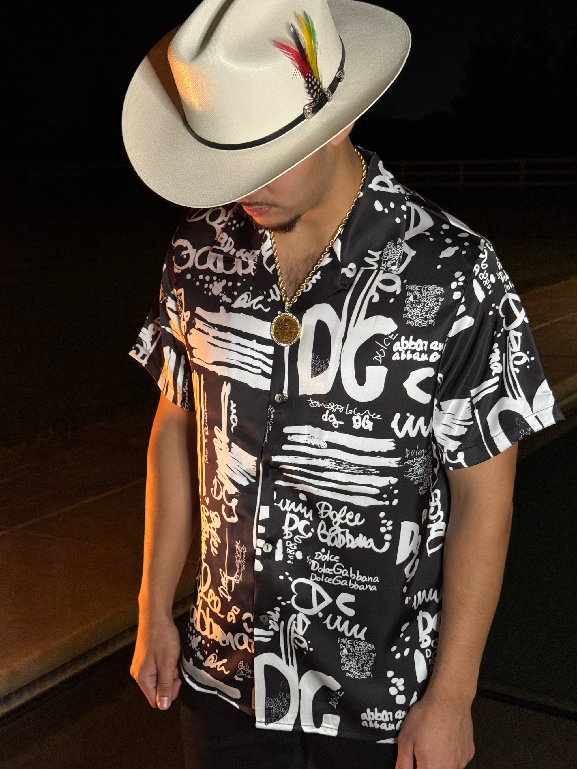 Hot silver printed short sleeve shirt