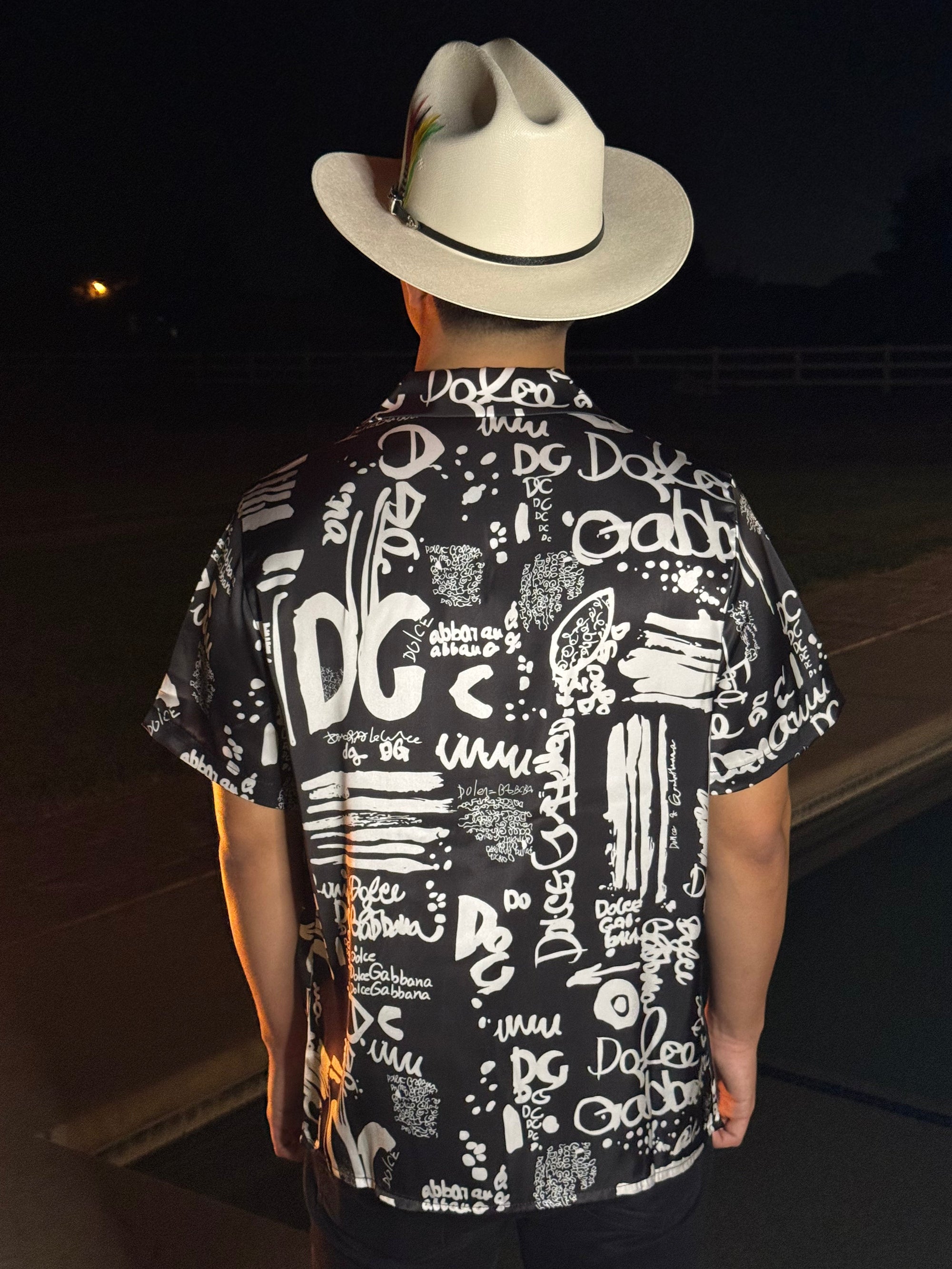 Hot silver printed short sleeve shirt