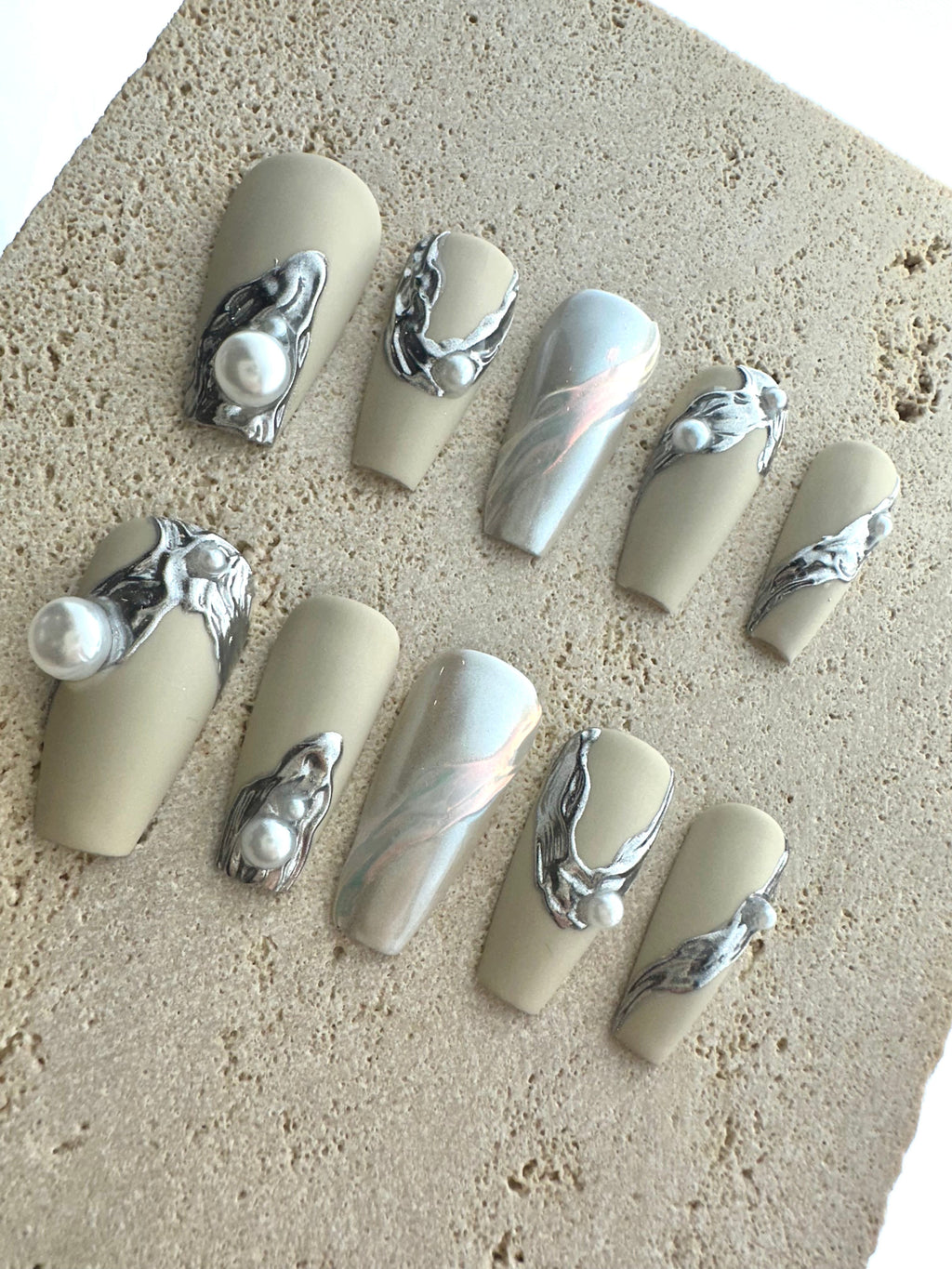 Pearl Marble Press On Nails