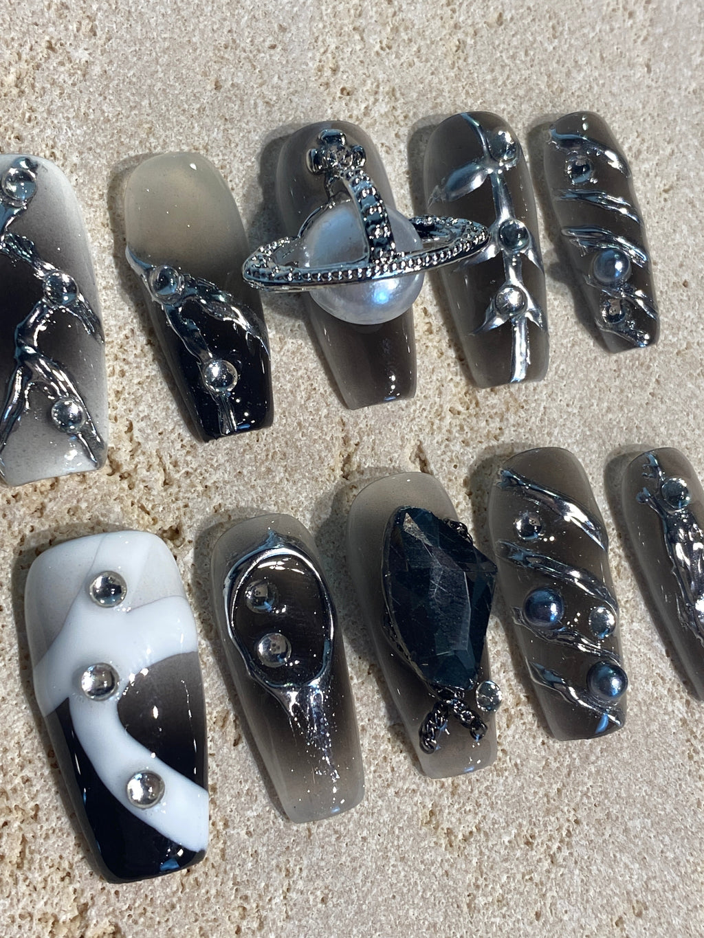 Y2k Silver Robot Press On Nails