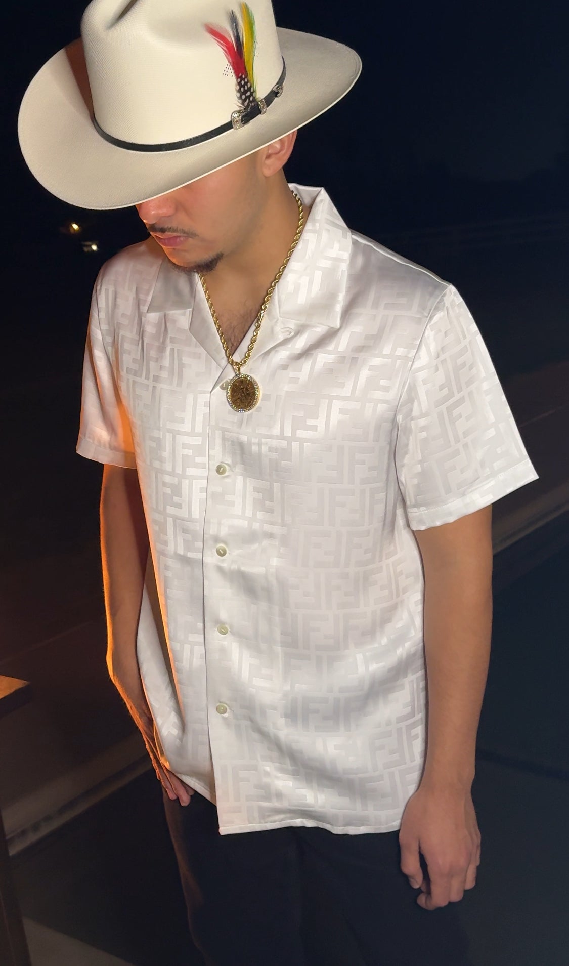 Hot silver printed short sleeve shirt