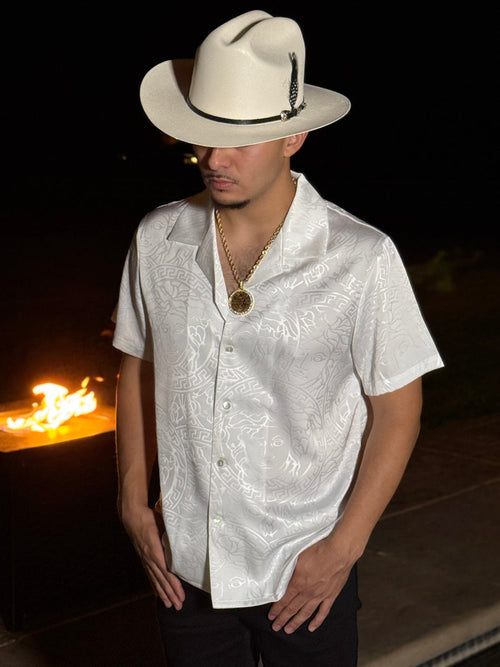 Hot silver printed short sleeve shirt