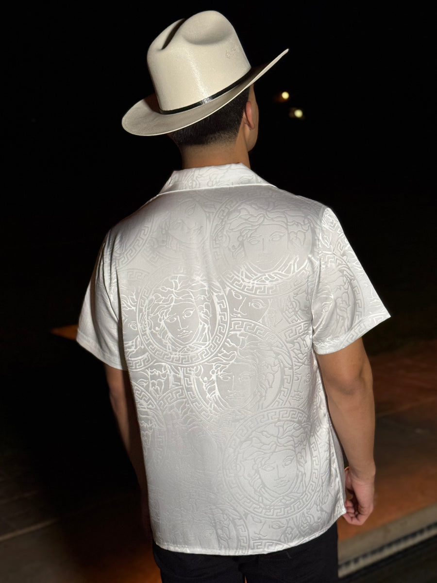 Hot silver printed short sleeve shirt