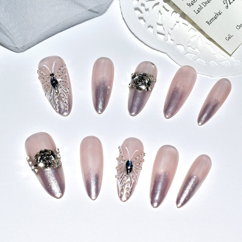 Monoschic Elegant Stiletto Press-On Nails with Butterfly Fairy Design