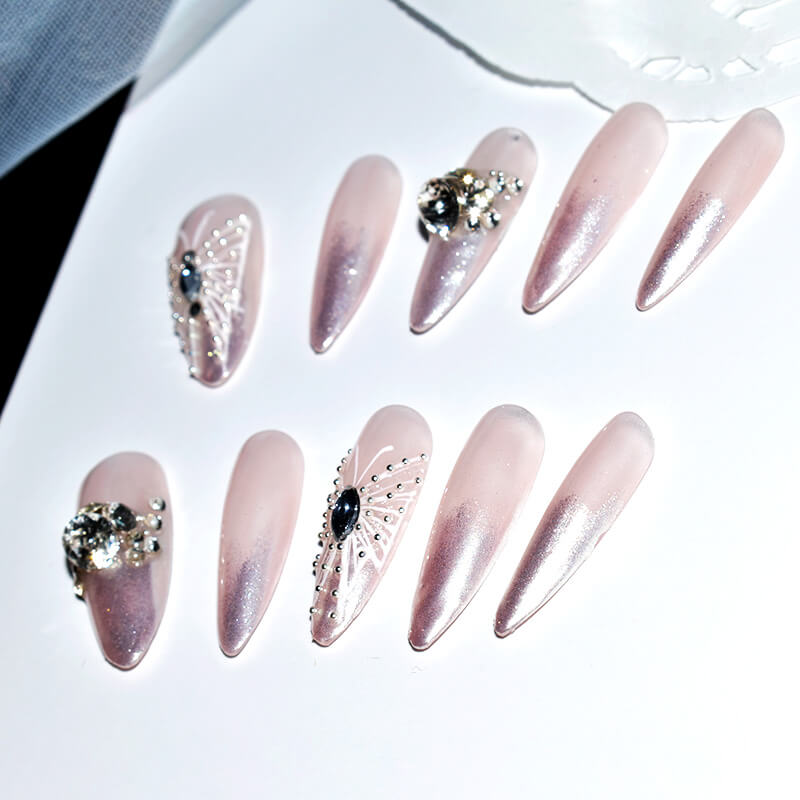 Monoschic Elegant Stiletto Press-On Nails with Butterfly Fairy Design
