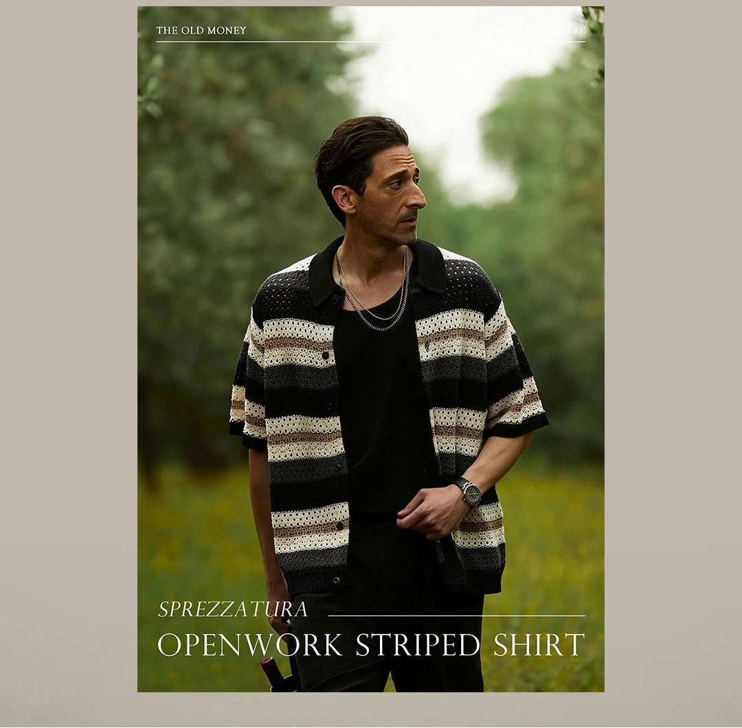 Cut-out striped short-sleeve shirt