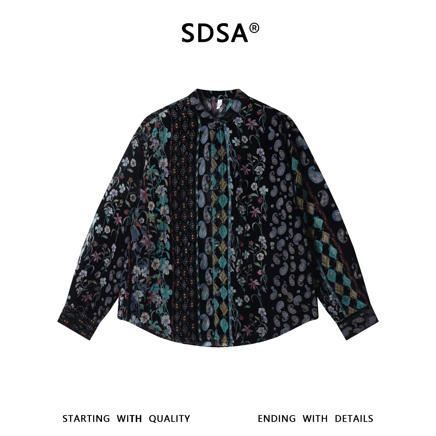Floral Flocking Detail Stand collar Summer Ultra-thin shirt
