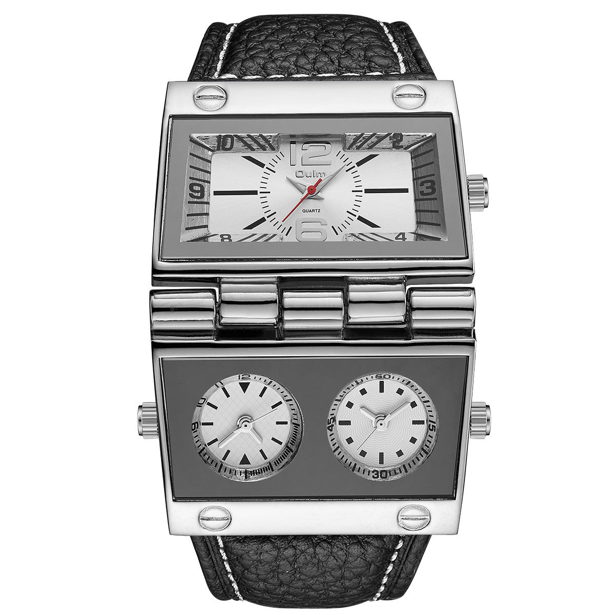 Multi-time zone rectangular quartz men's watch