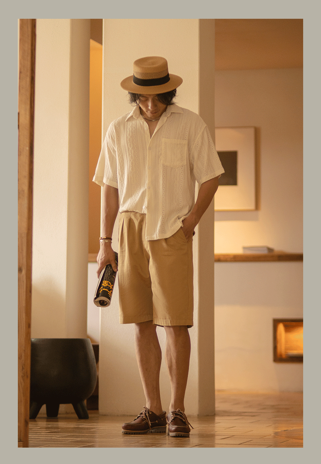 Italian short-sleeve shirt with openwork jacquard detailing