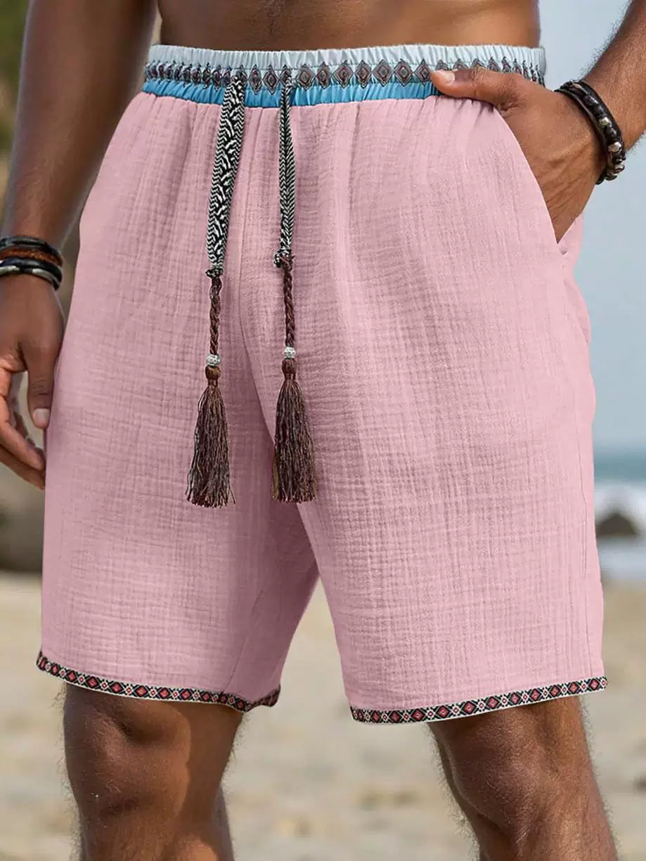 Ethnic Style Linen Drawstring Loose Casual Shorts