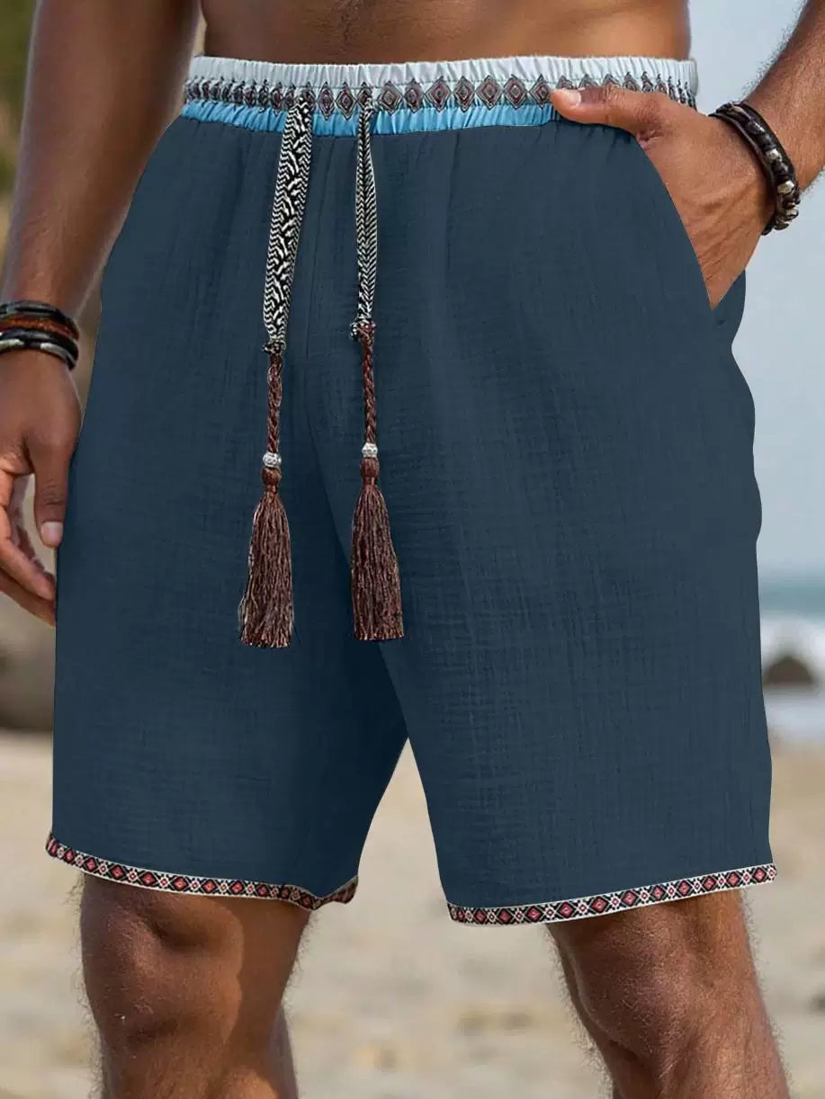 Ethnic Style Linen Drawstring Loose Casual Shorts