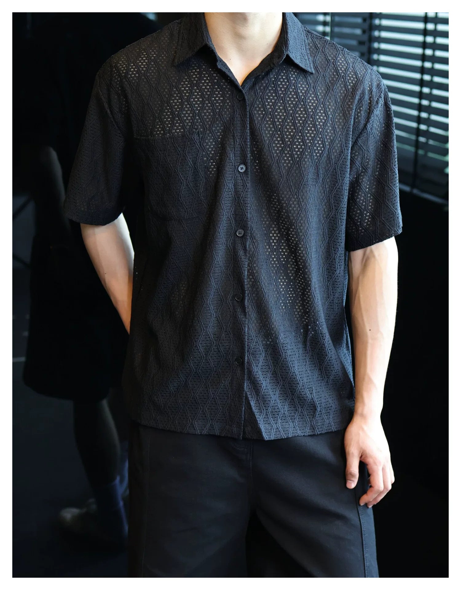 Cut-out Jacquard Short-Sleeve Shirt