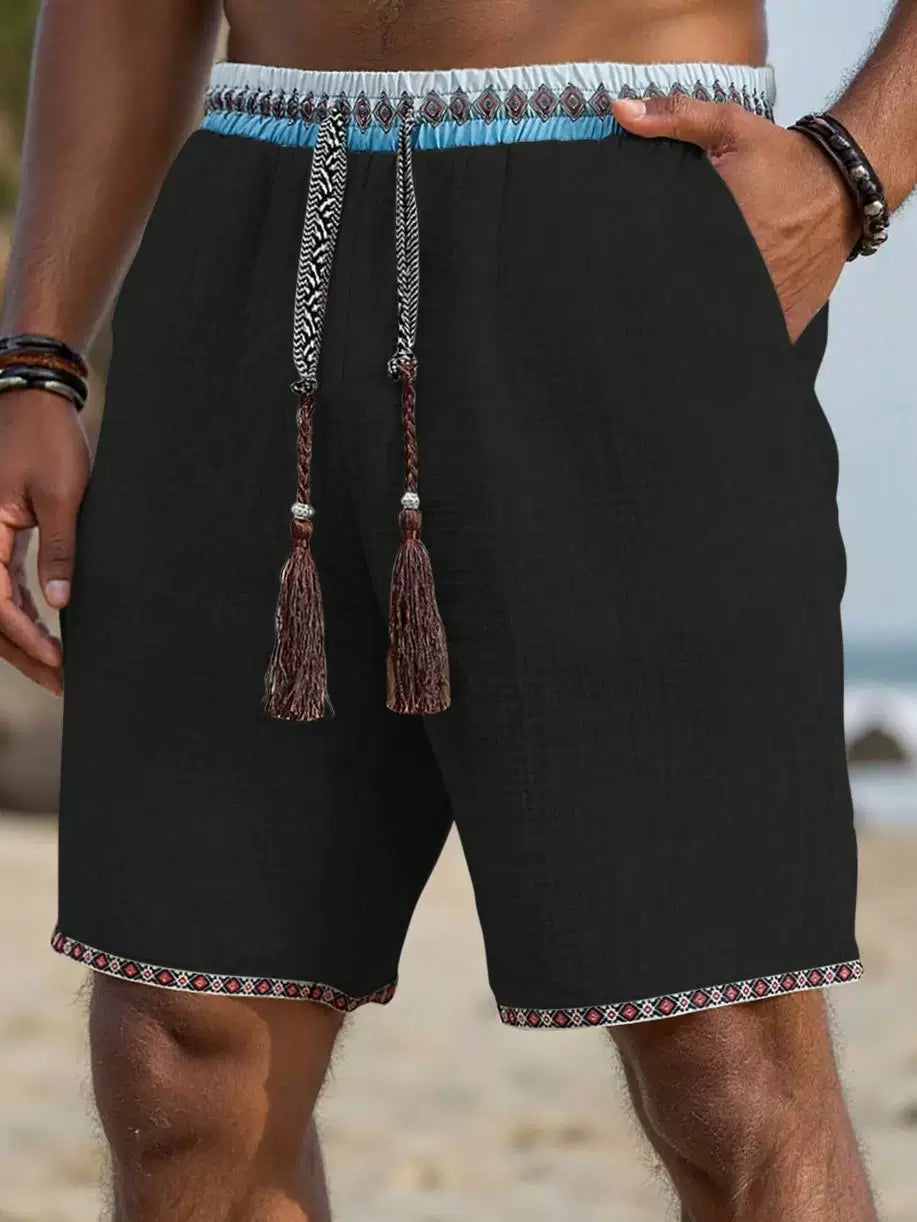 Ethnic Style Linen Drawstring Loose Casual Shorts