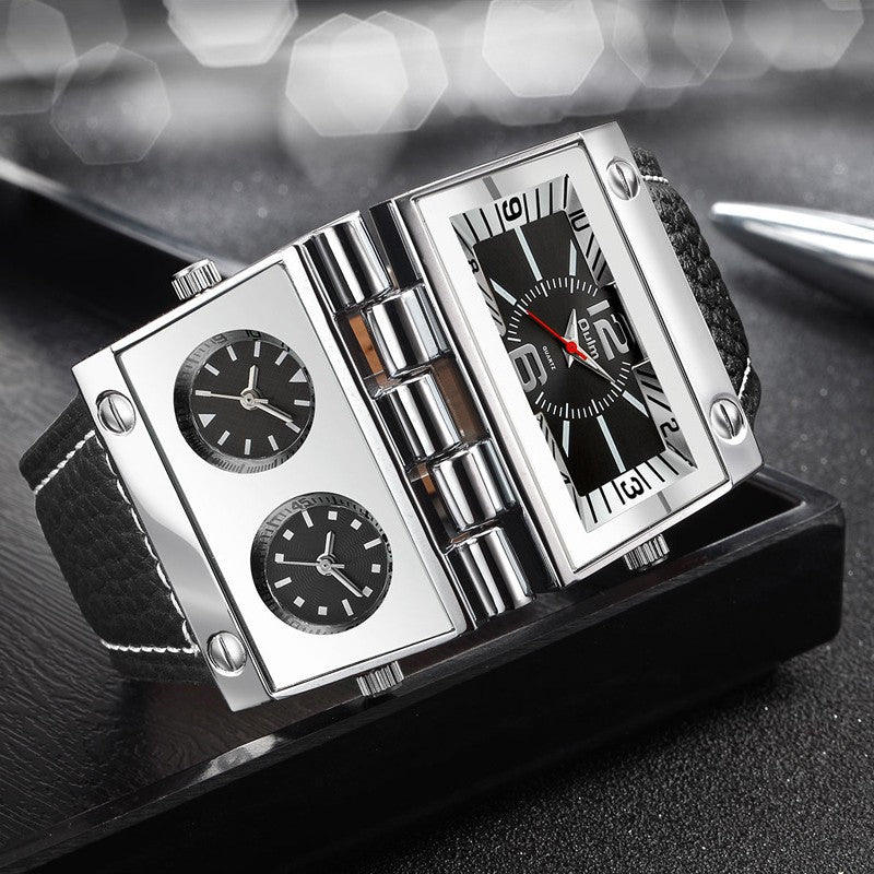 Multi-time zone rectangular quartz men's watch