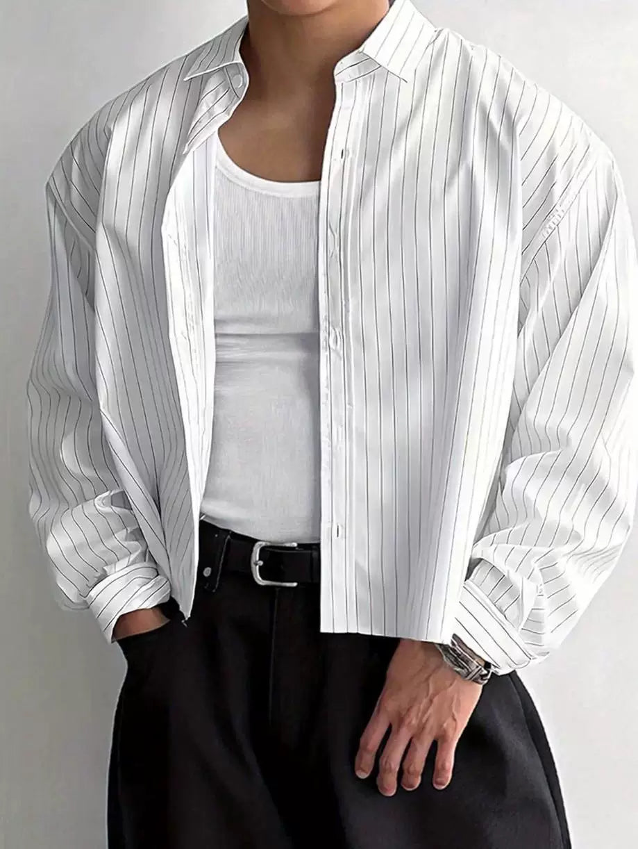 Loose  casual  long-sleeved striped shirt