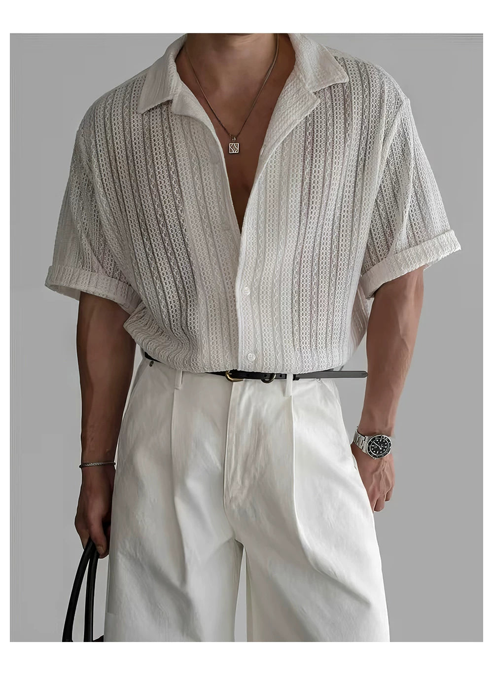 Jacquard weaving Apricot Short-Sleeve Shirt