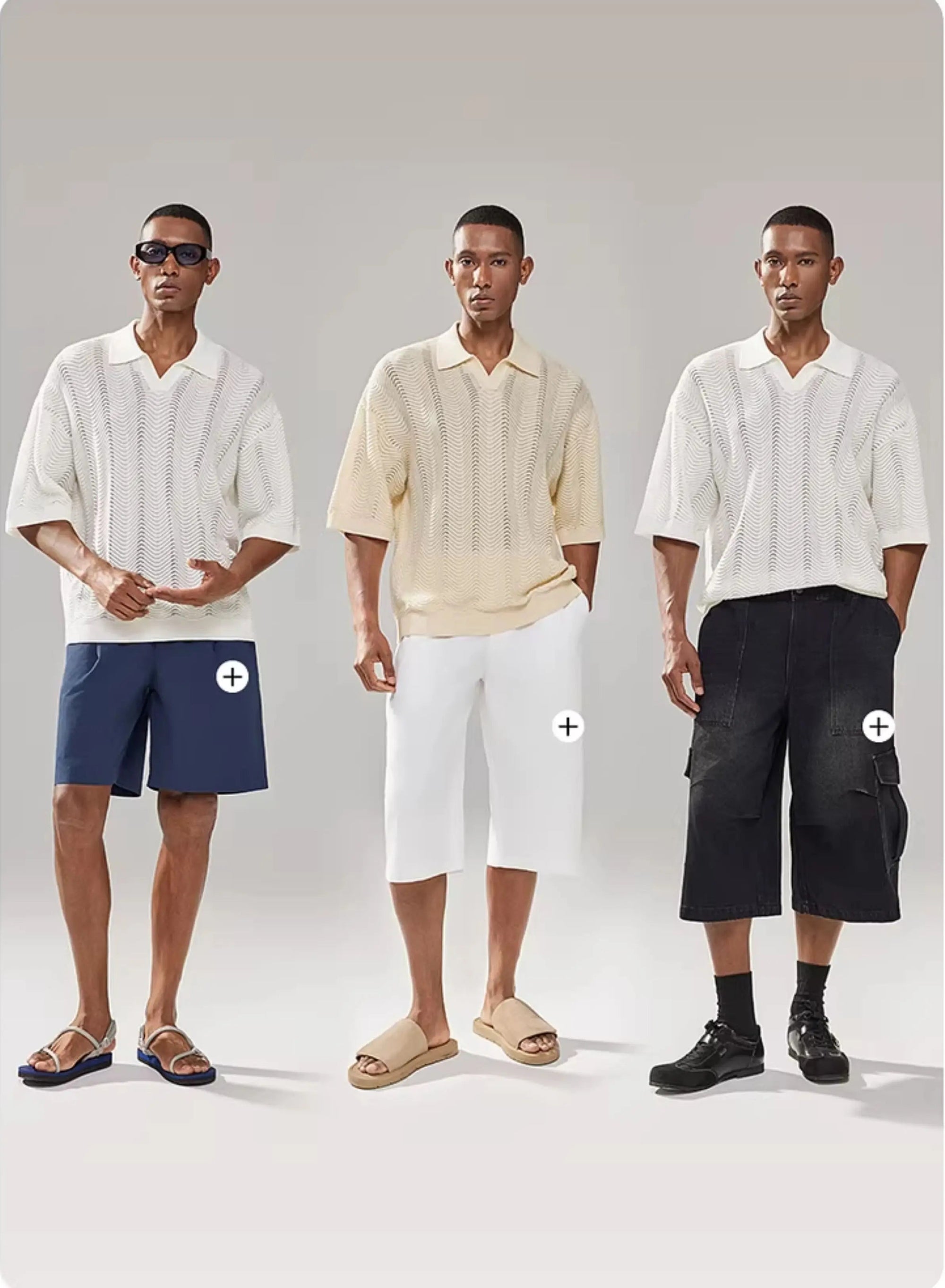 Nautical Holiday Collection Seagull-Collar Wavy-Textured Stretch Polo Shirt