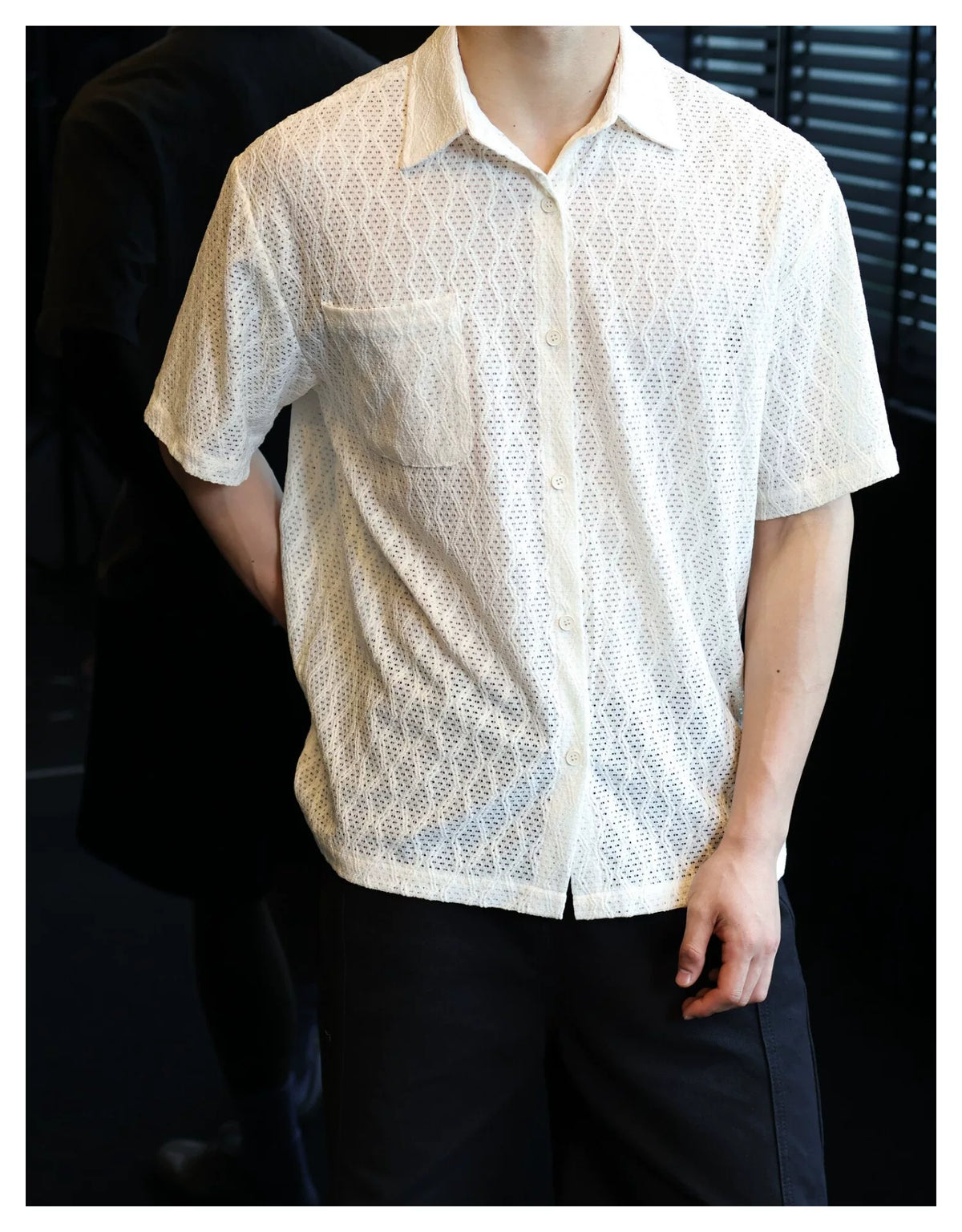 Cut-out Jacquard Short-Sleeve Shirt