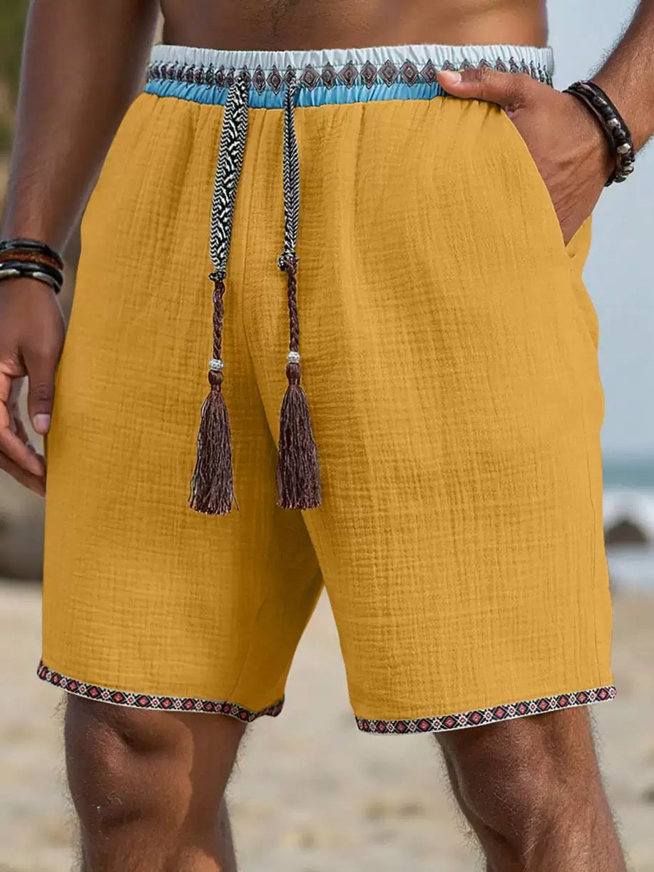 Ethnic Style Linen Drawstring Loose Casual Shorts