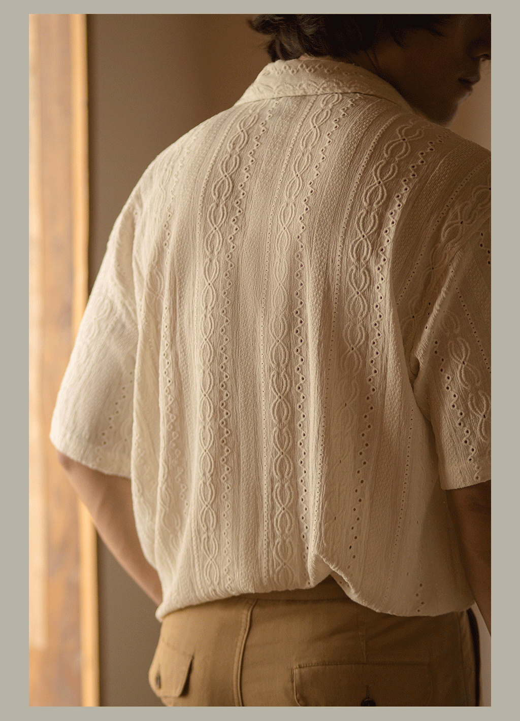 Italian short-sleeve shirt with openwork jacquard detailing