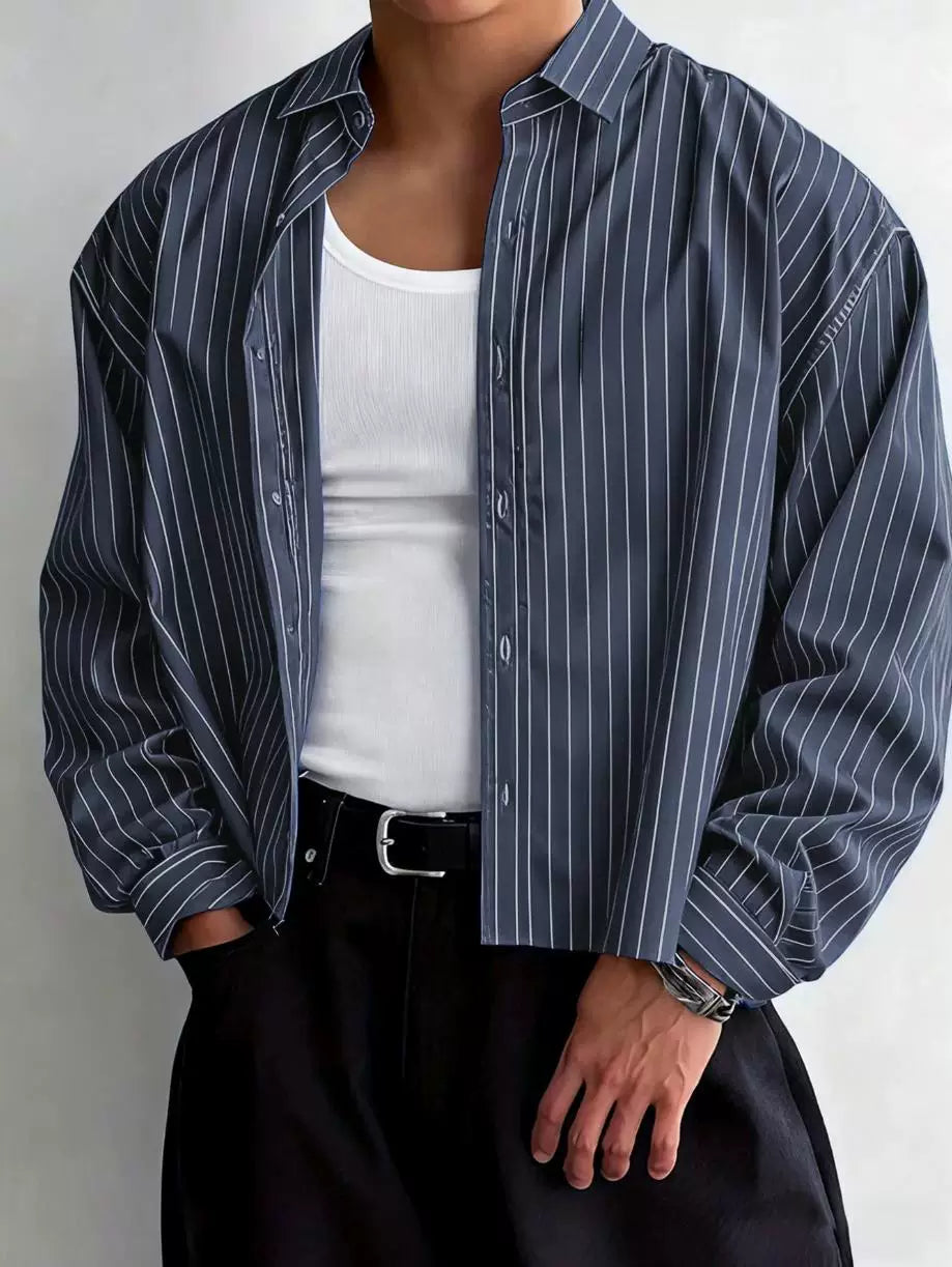 Loose  casual  long-sleeved striped shirt
