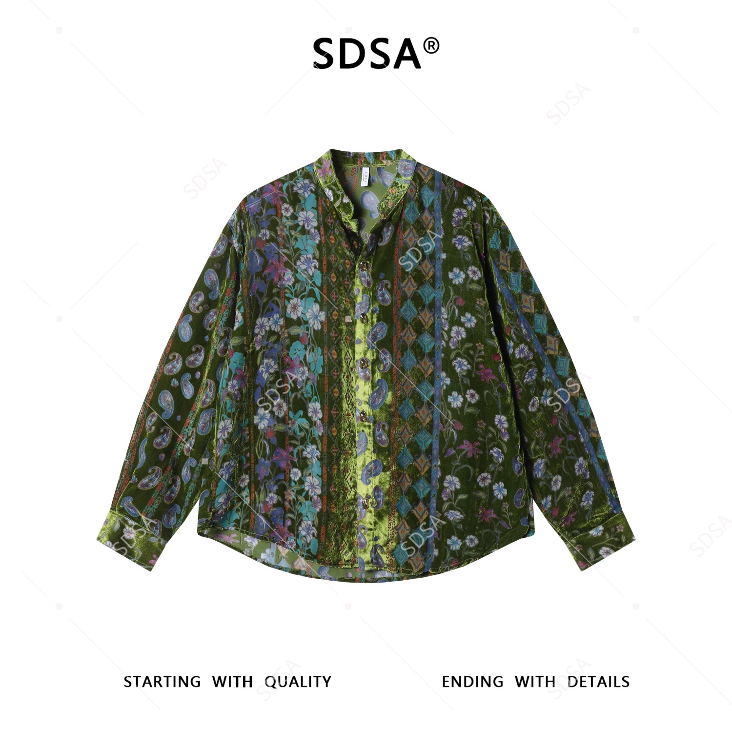 Floral Flocking Detail Stand collar Summer Ultra-thin shirt