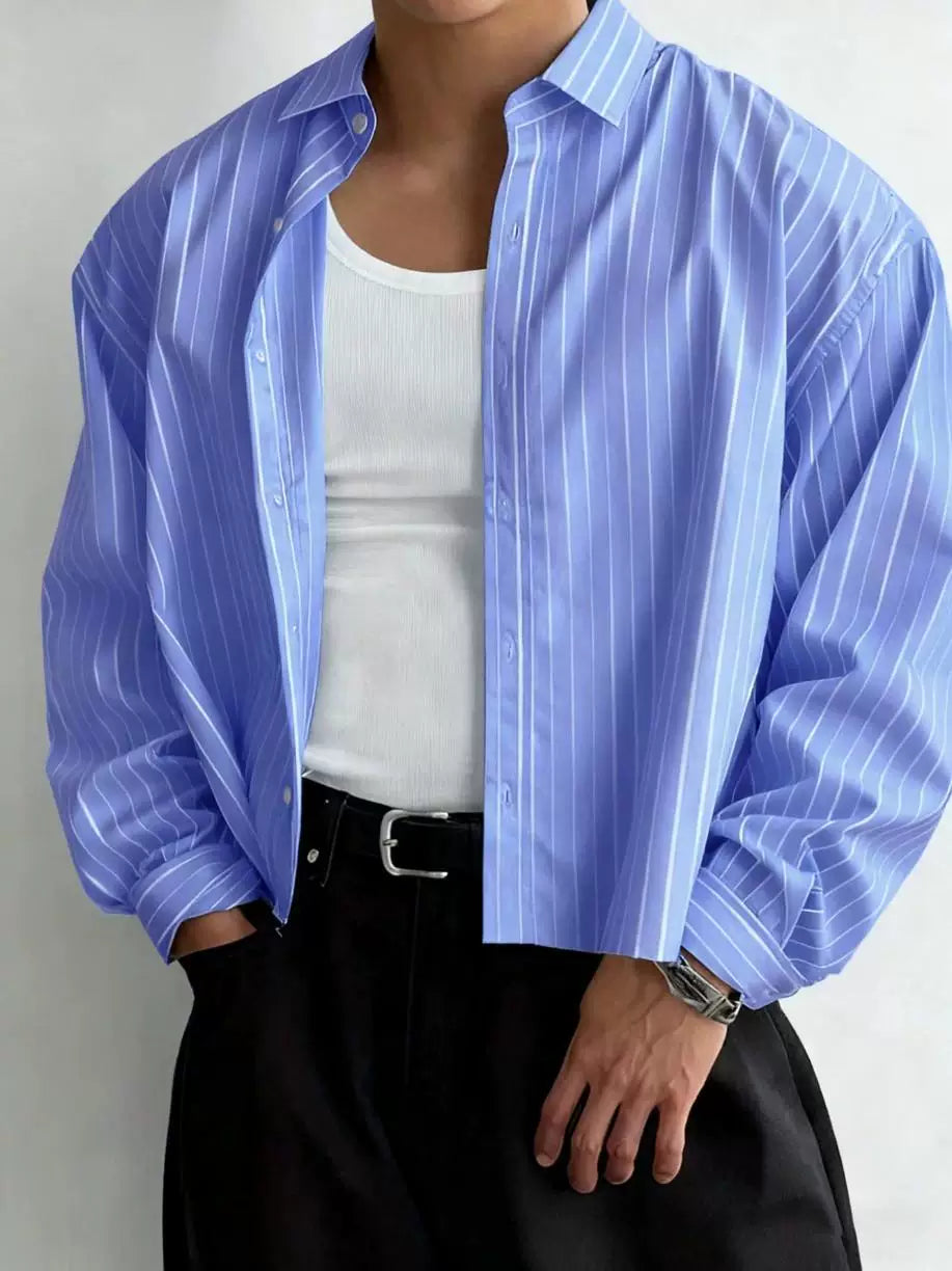 Loose  casual  long-sleeved striped shirt