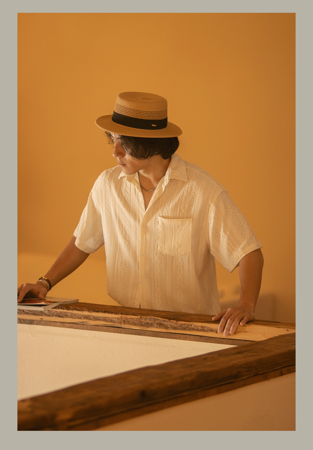 Italian short-sleeve shirt with openwork jacquard detailing
