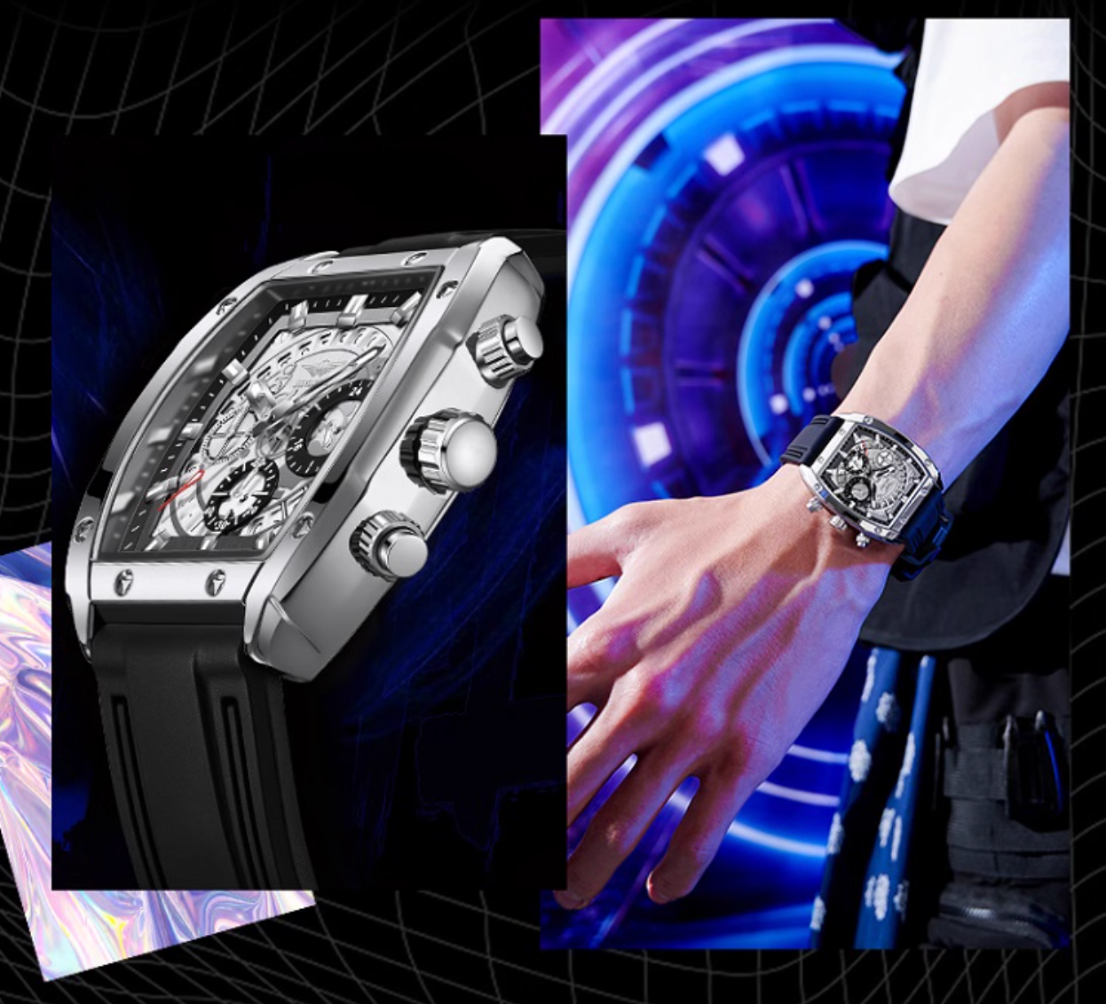 Chronograph presence, Tonneau Mechanical Watch