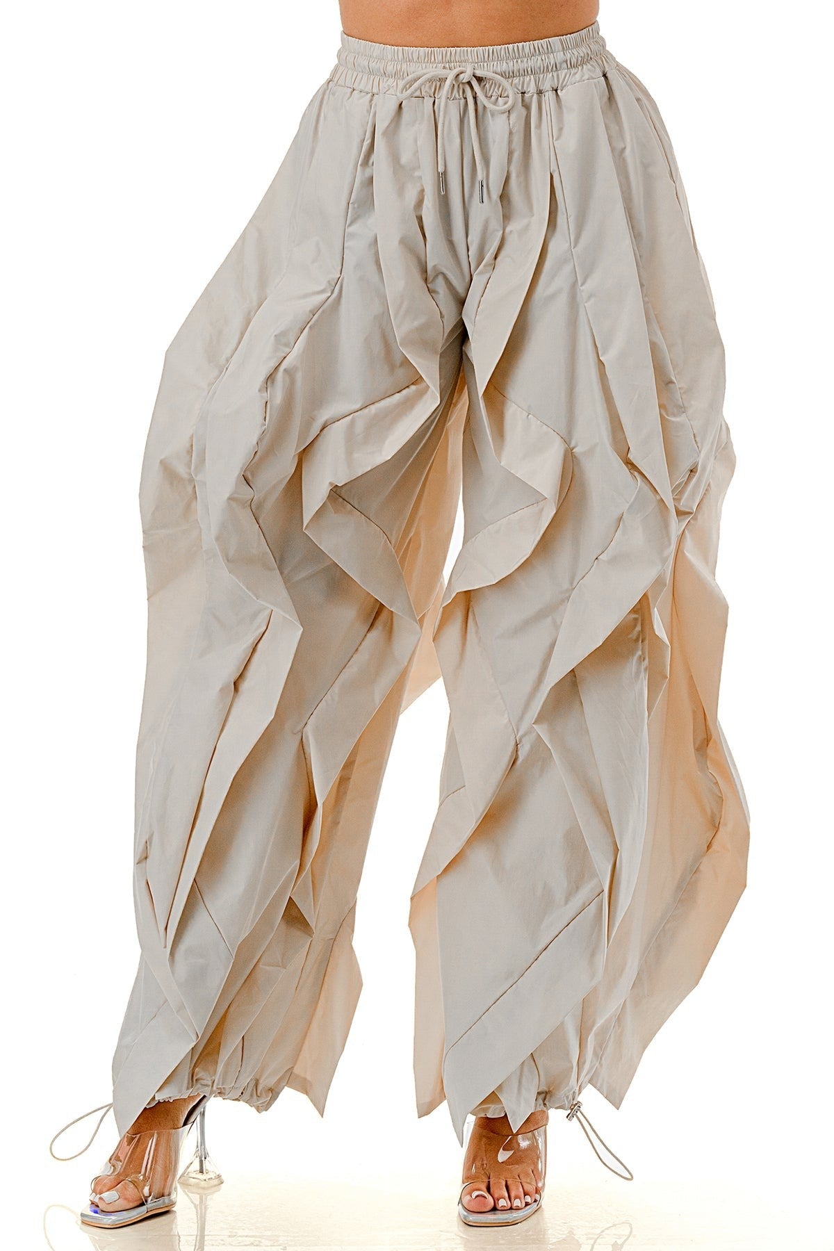 Wavy Oversized Wide Leg Ruffle Drawstring Elastic Waist Jogger Pants