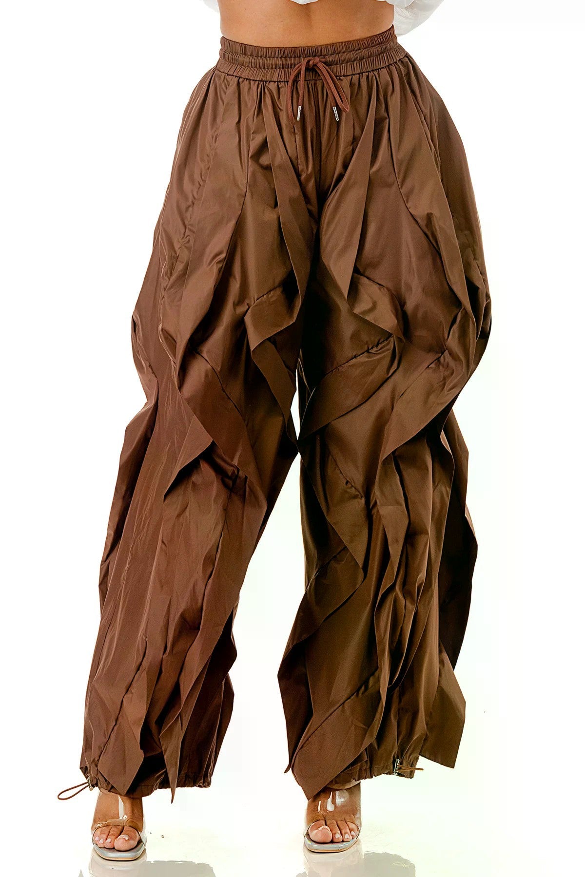 Wavy Oversized Wide Leg Ruffle Drawstring Elastic Waist Jogger Pants