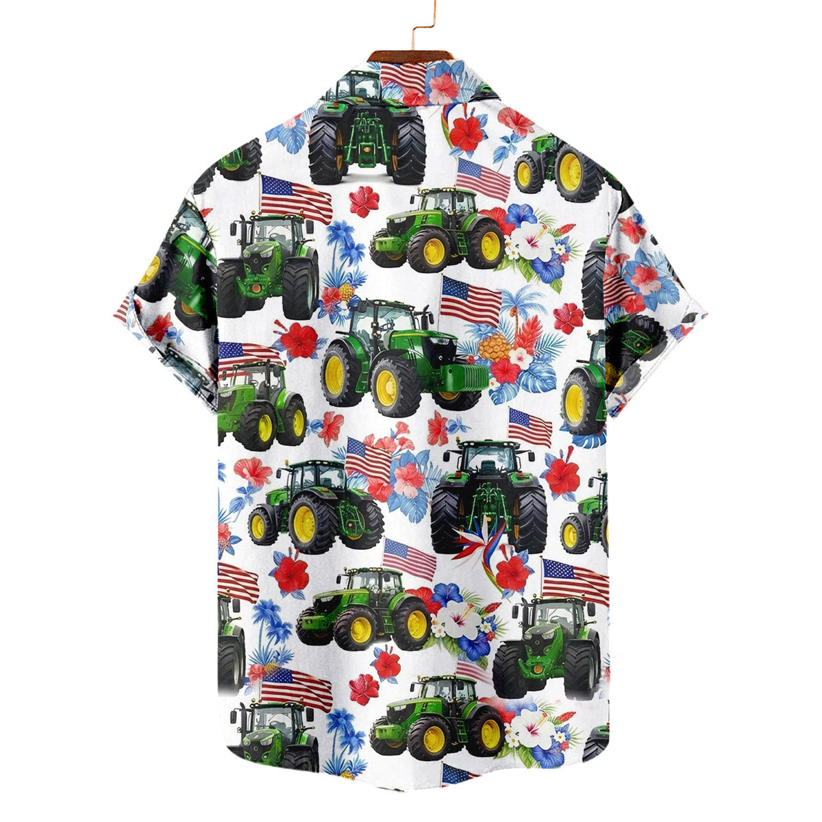 Patriotic Tractor Hawaiian Shirt – American Flag Green Farm Tractor Tropical Aloha