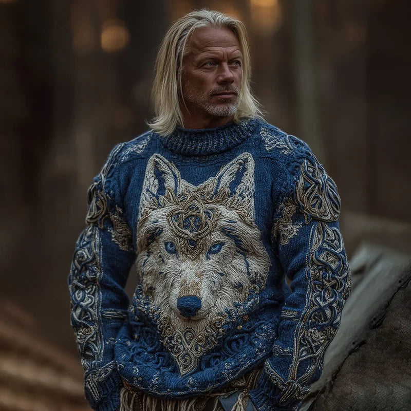 Men's Viking Wolf Knit Pullover Sweater