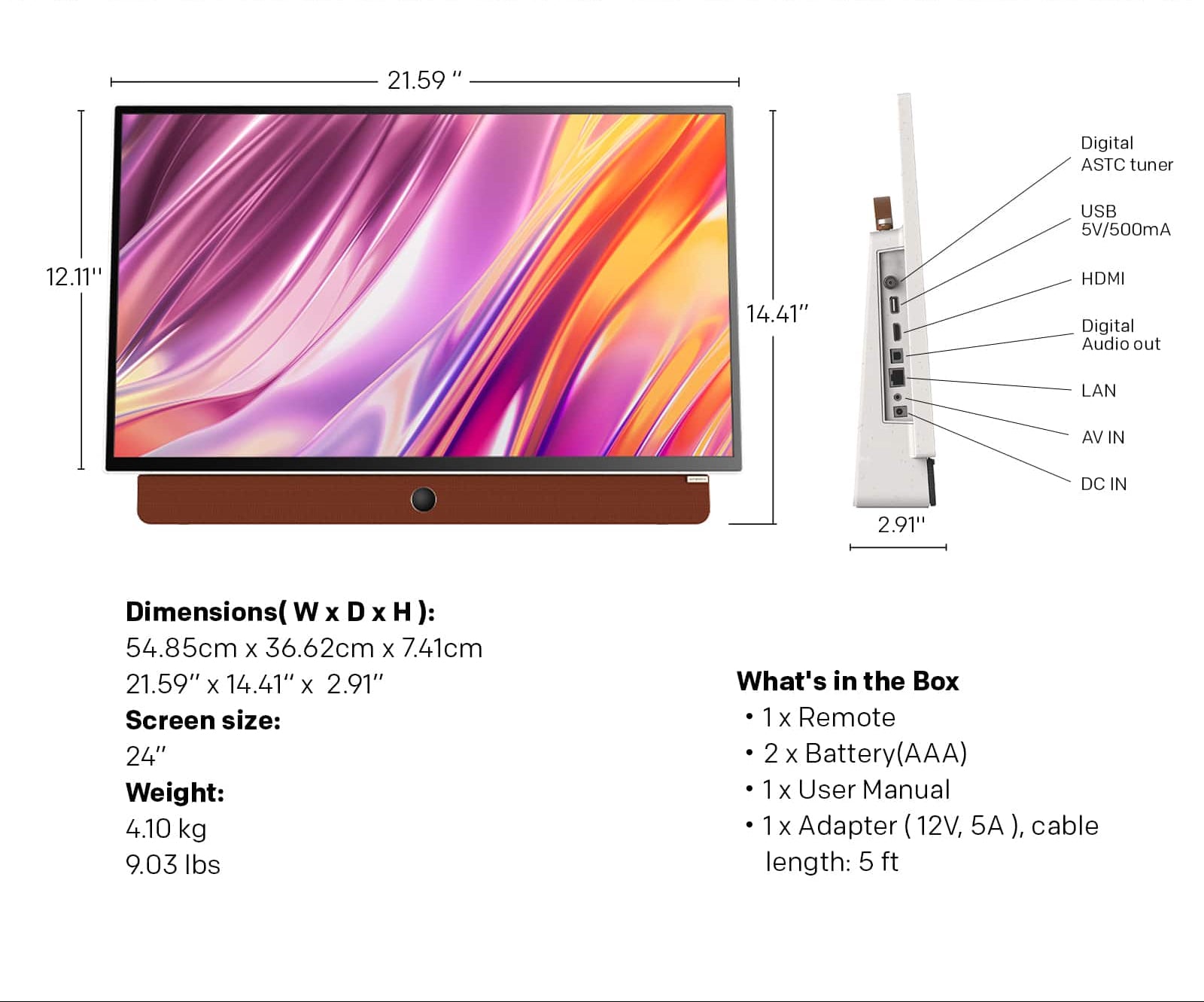 24" Portable TV Bundle Edition - Battery Powered LED Smart TV with Protective Case Full HD Built-in Google TV