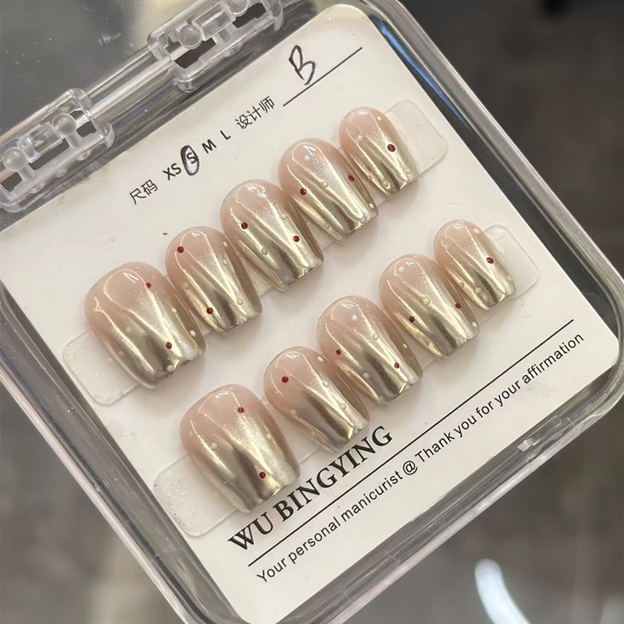 Mirrored Polka Dots｜Coffin Silver Nail｜Press On Nails