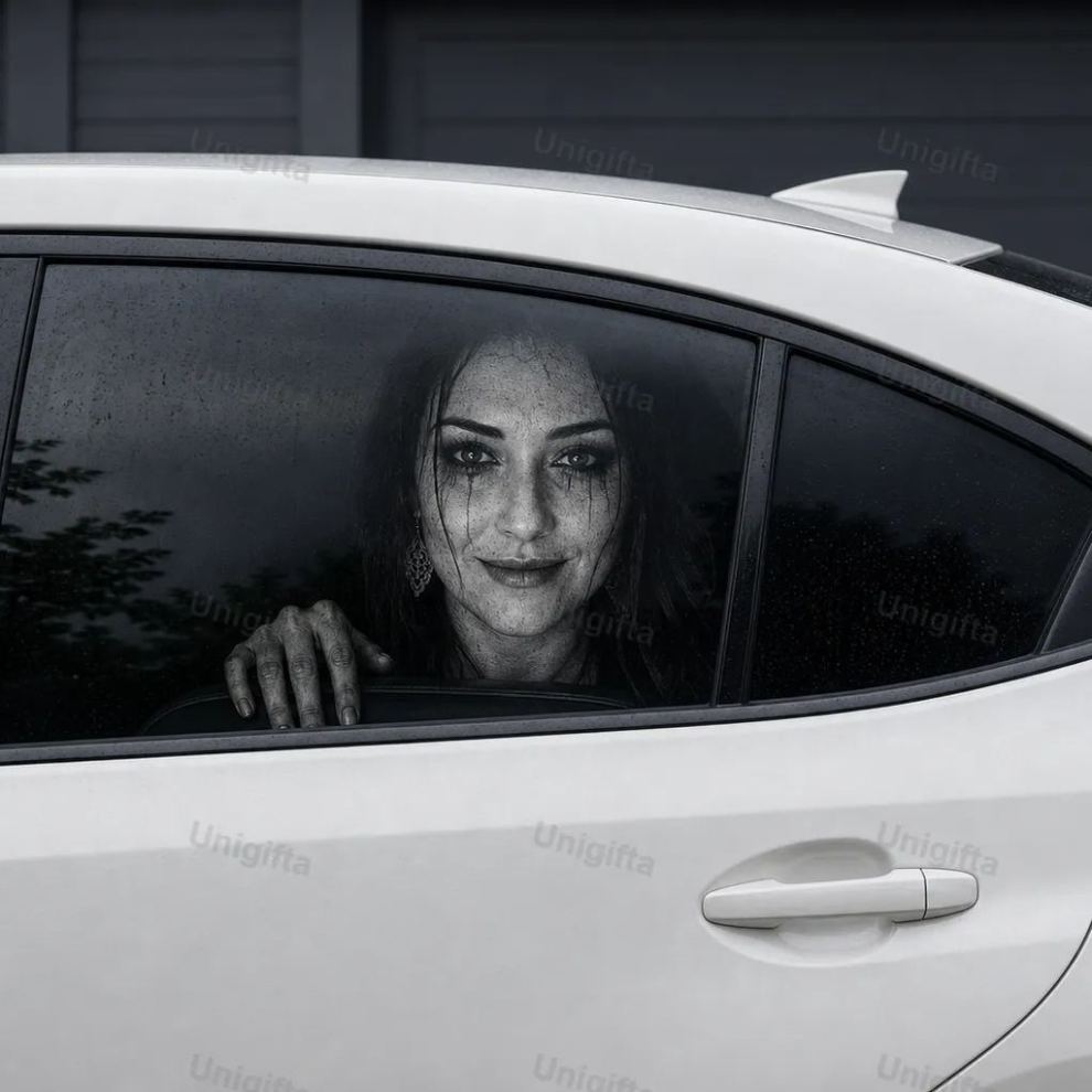 Phantom Headrest Covers，Horror Car Window Decals(Universal Fit）