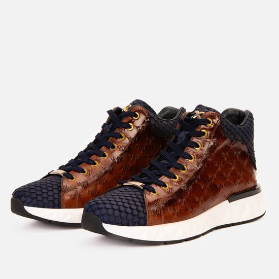 Brown & Navy Leather High-Top Men Sneaker