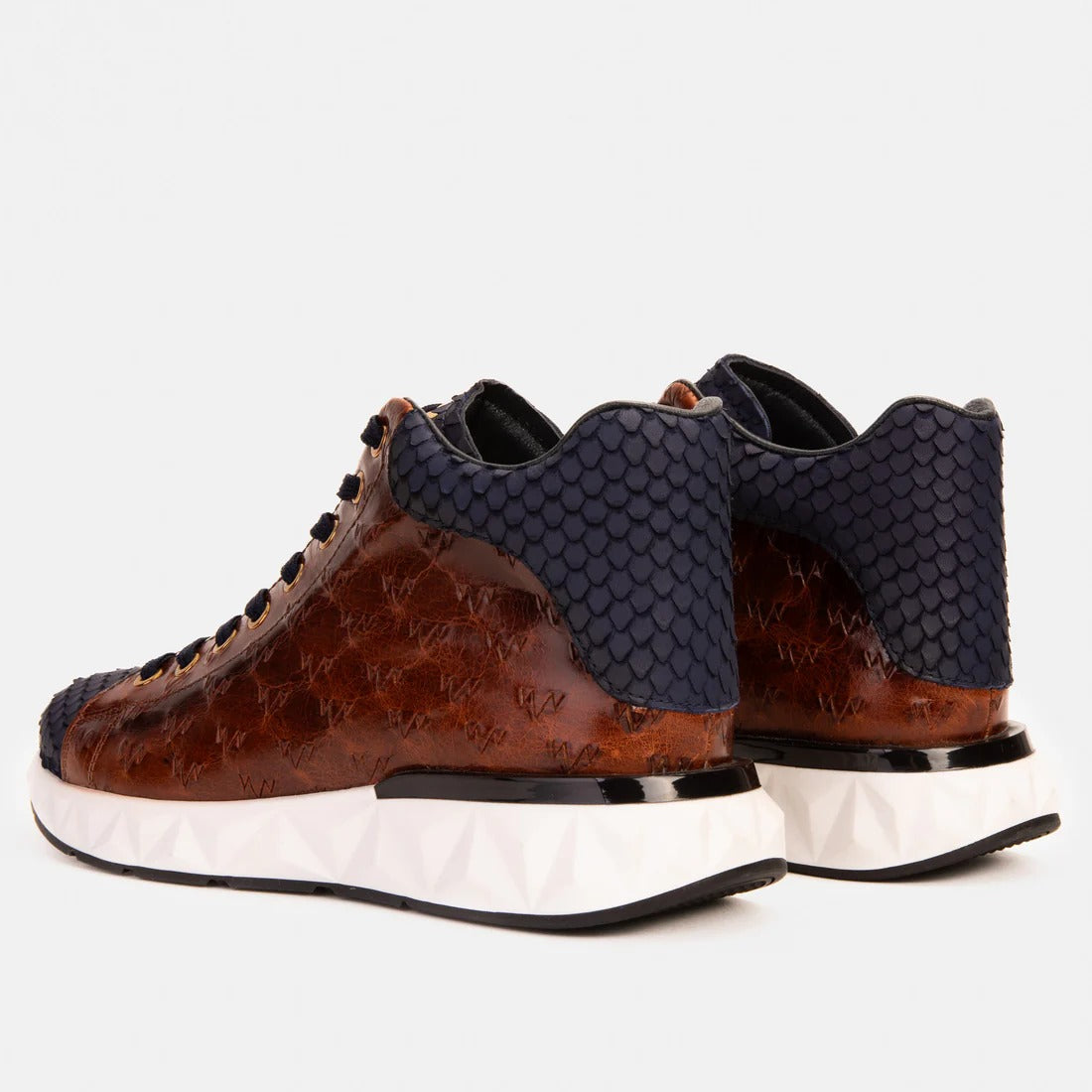 Brown & Navy Leather High-Top Men Sneaker