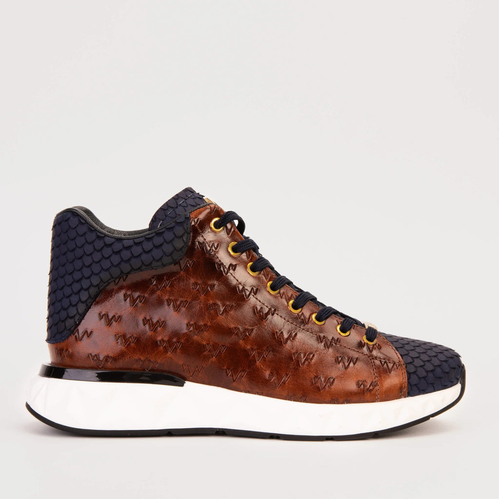 Brown & Navy Leather High-Top Men Sneaker