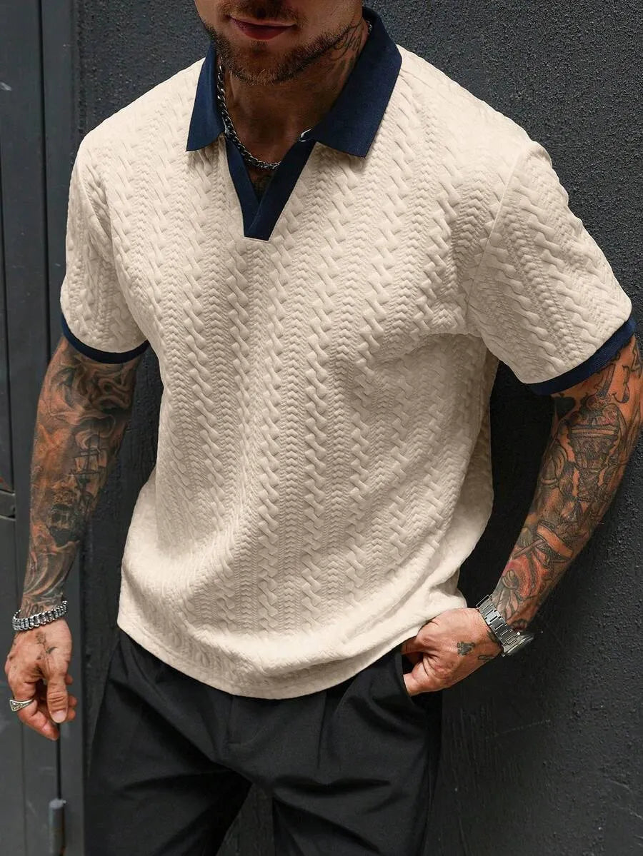 Men Knitted Cream  V Neck Sweater Textured Old Money