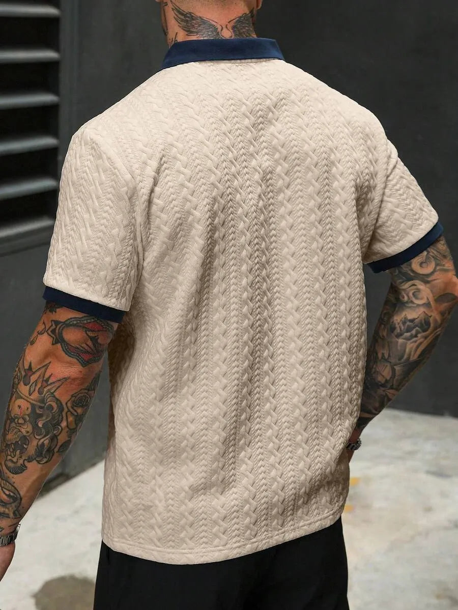 Men Knitted Cream  V Neck Sweater Textured Old Money