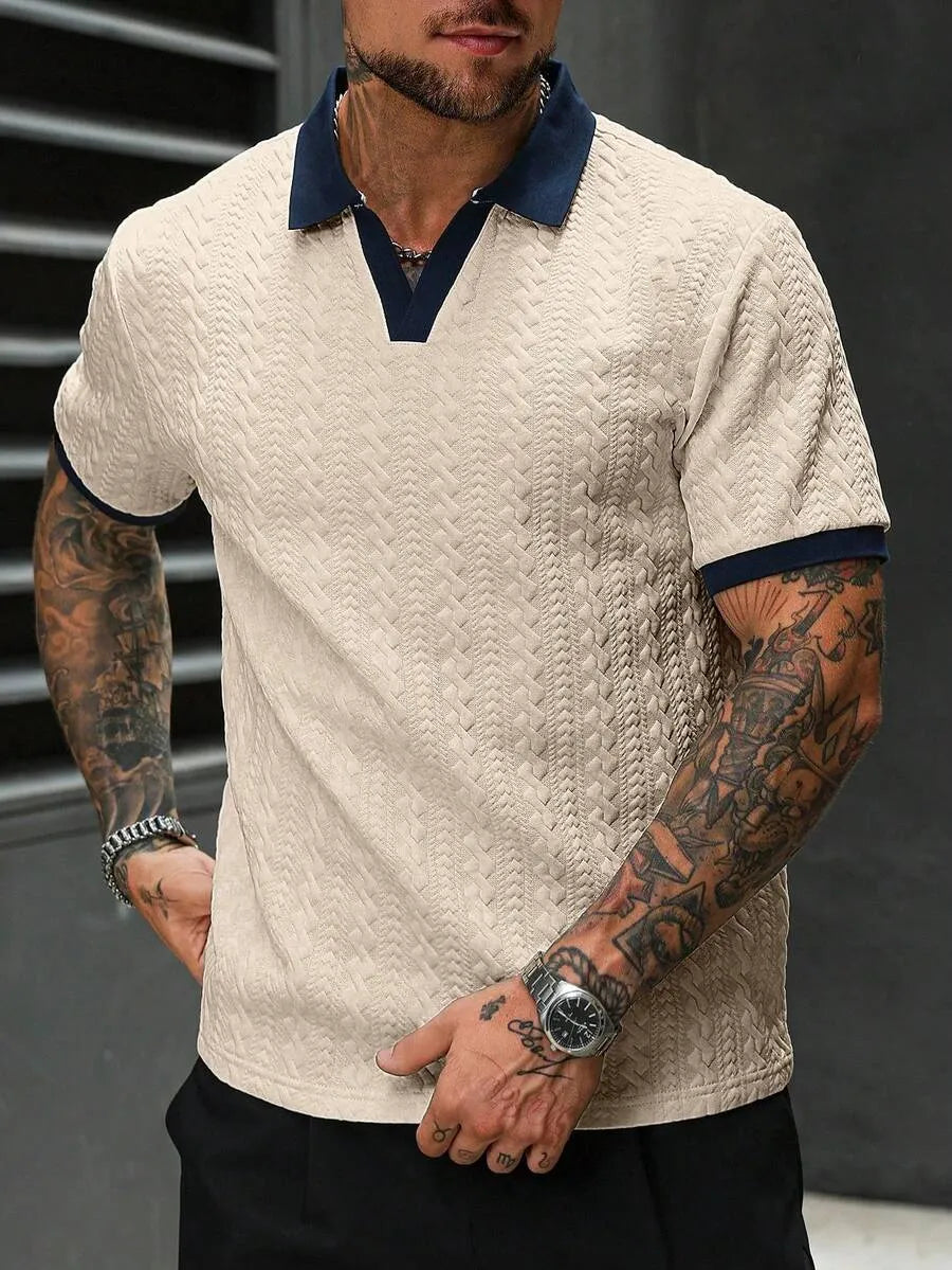 Men Knitted Cream  V Neck Sweater Textured Old Money