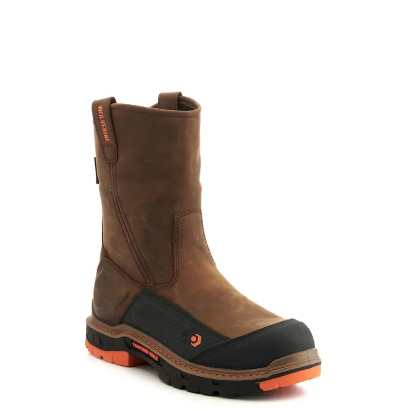 Coffee Brown Waterproof Round Composite Toe Wellington Work Boot