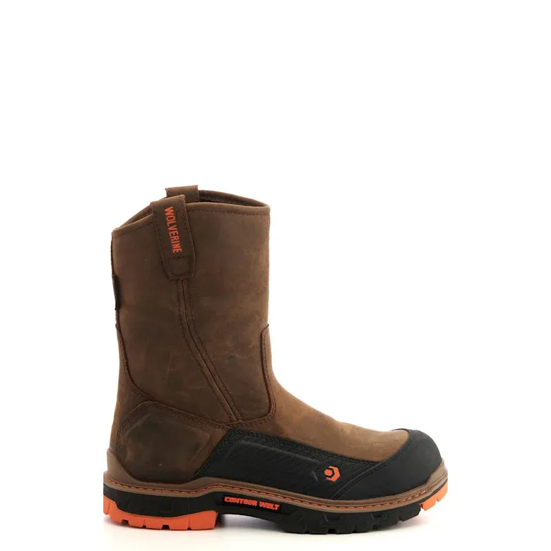 Coffee Brown Waterproof Round Composite Toe Wellington Work Boot