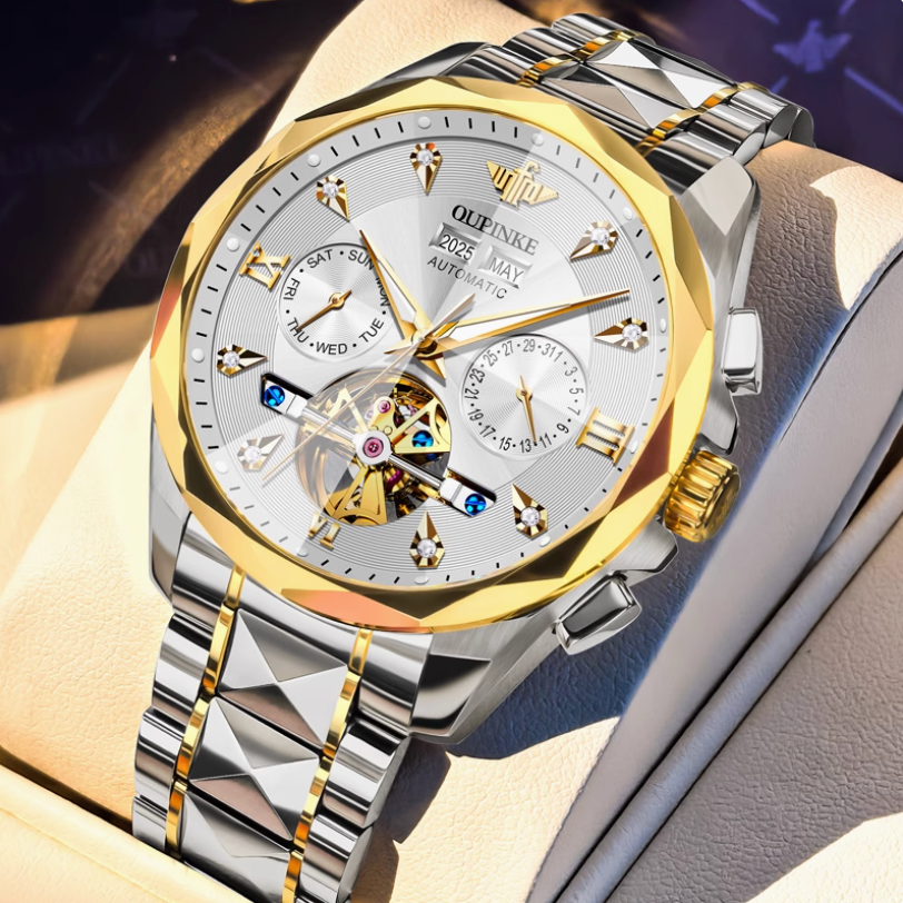 Eleqihu Luxury Men's Automatic Watch Gold & Silver