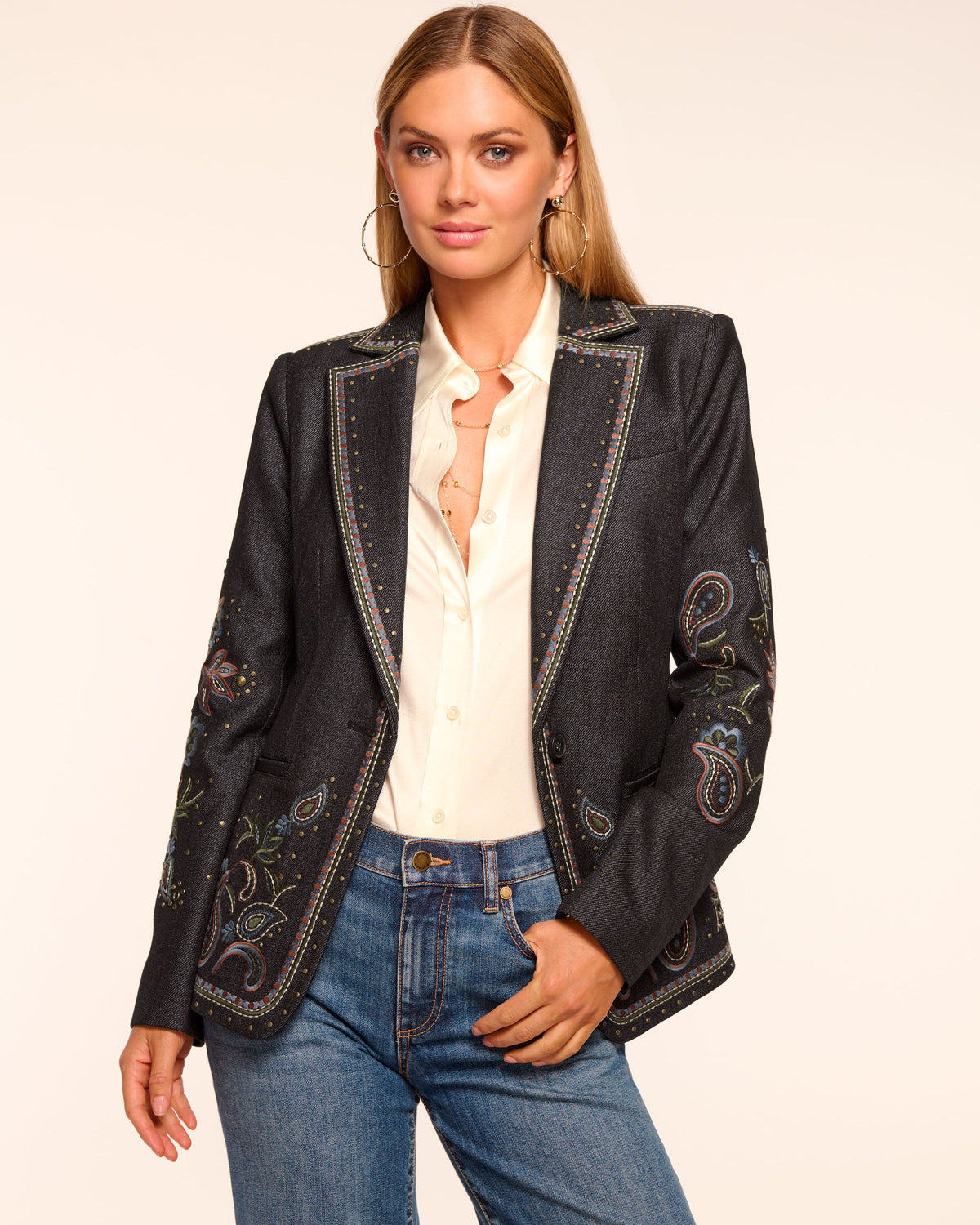Embroidered Denim Blazer