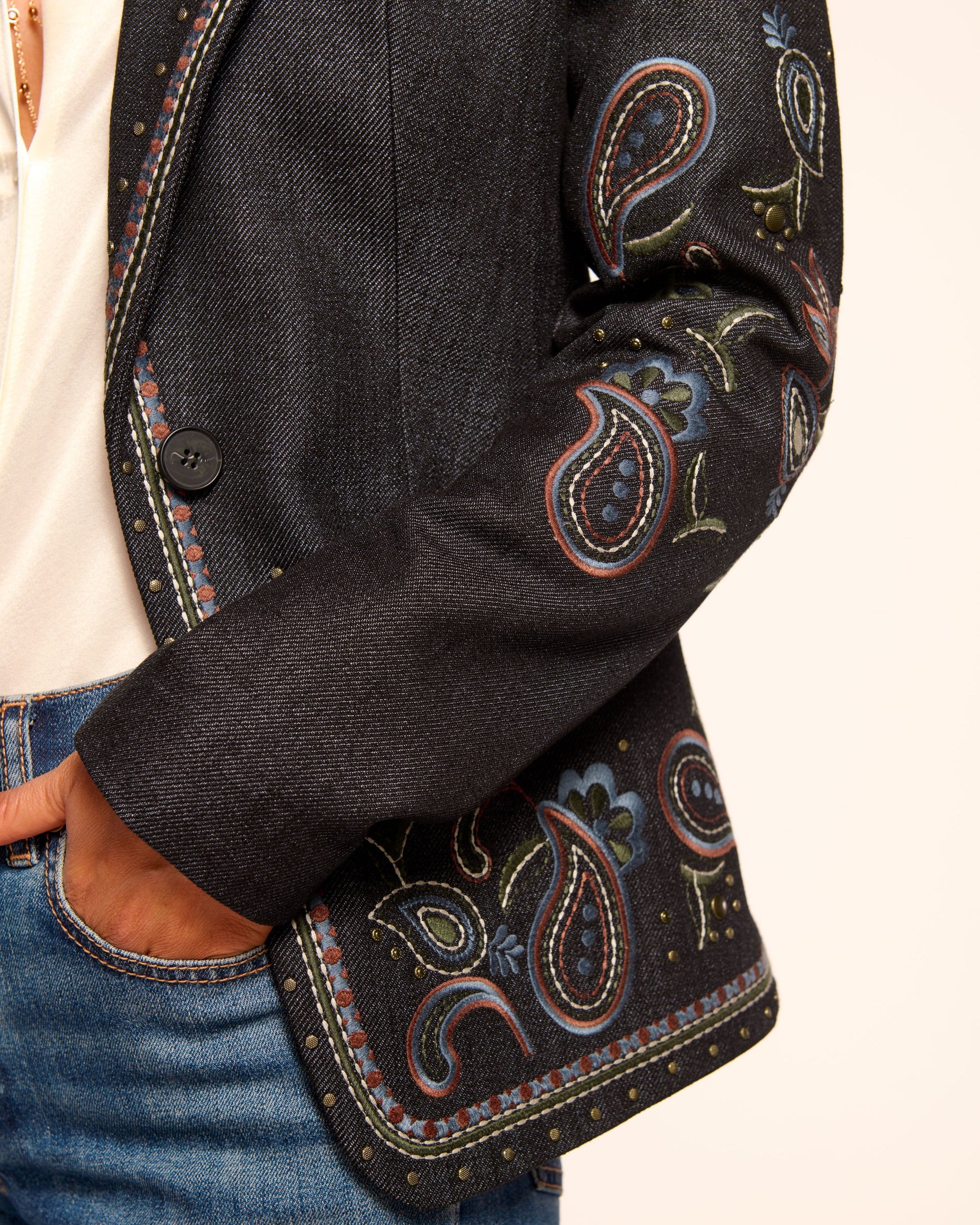 Embroidered Denim Blazer