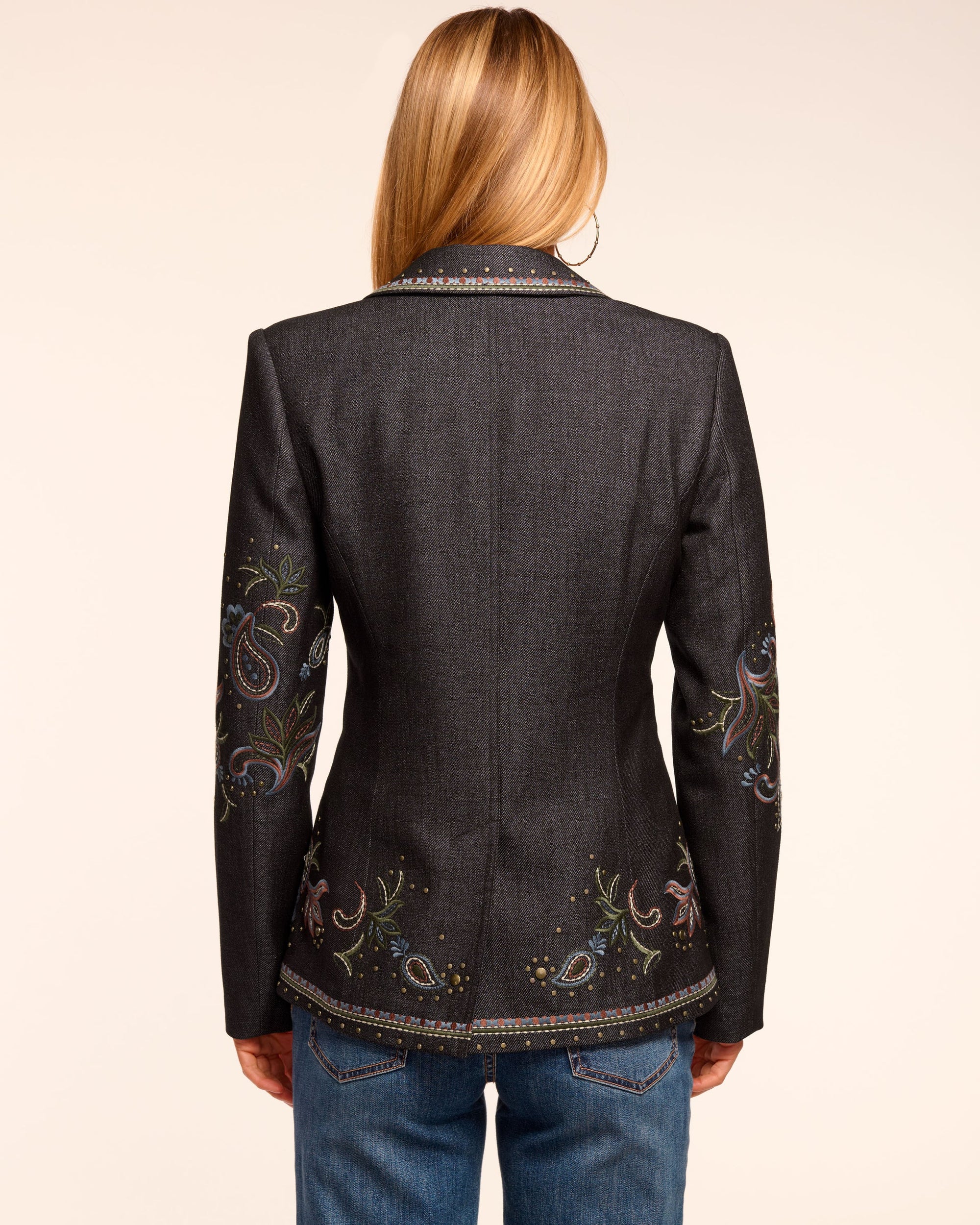 Embroidered Denim Blazer