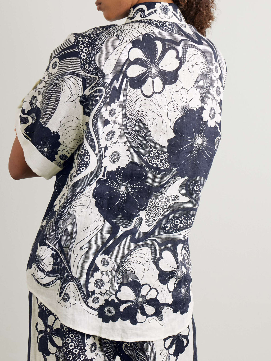 Mickey floral-print linen-gauze shirt & pant SET